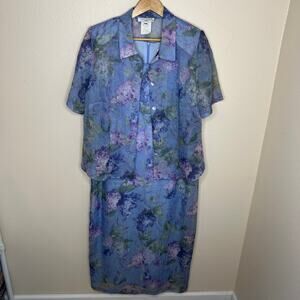Lady Dorby Puple and Blue Floral Dress 2 Pc 14W